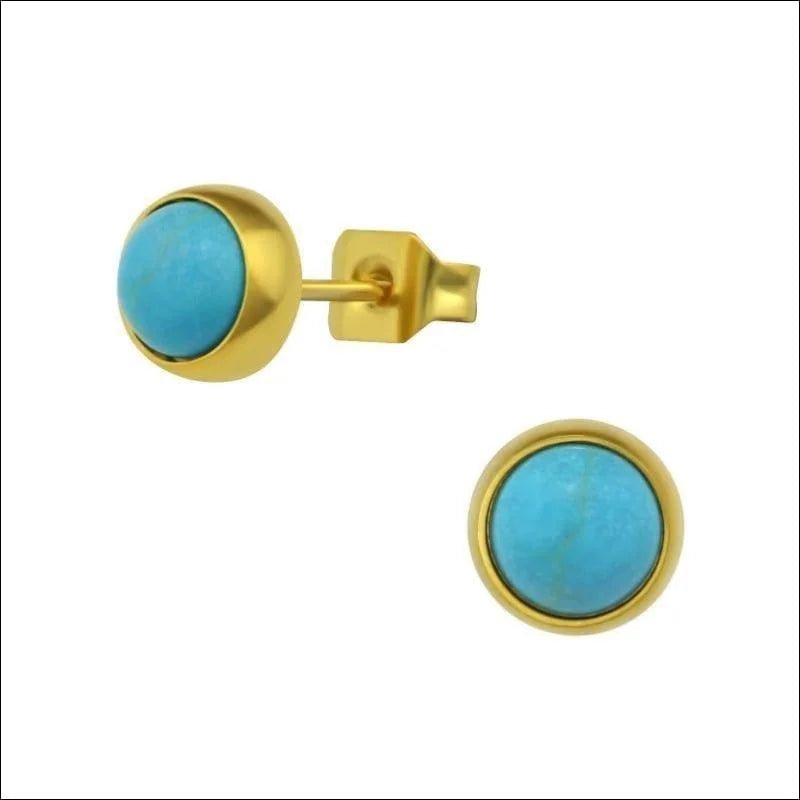 Turquoise Stalen Oorbellen goudkleur - 6mm -