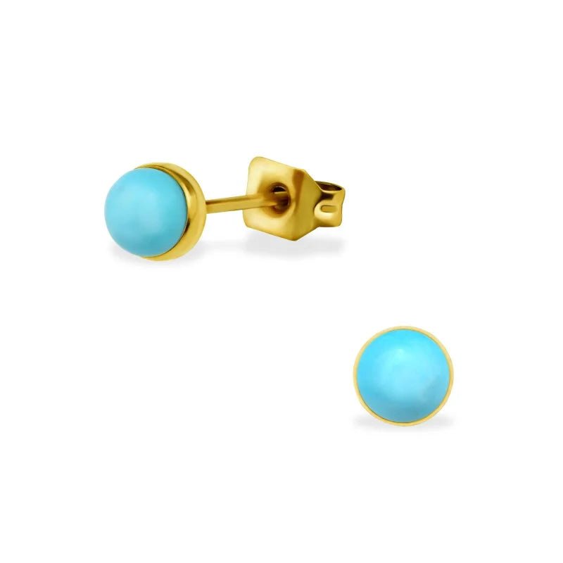 Turquoise Stalen Oorbellen goudkleur - 6mm -
