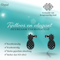 RVS Ananas Oorbellen Diverse Kleuren 10mm - Zomerse Pineapple Studs - Goudkleur -