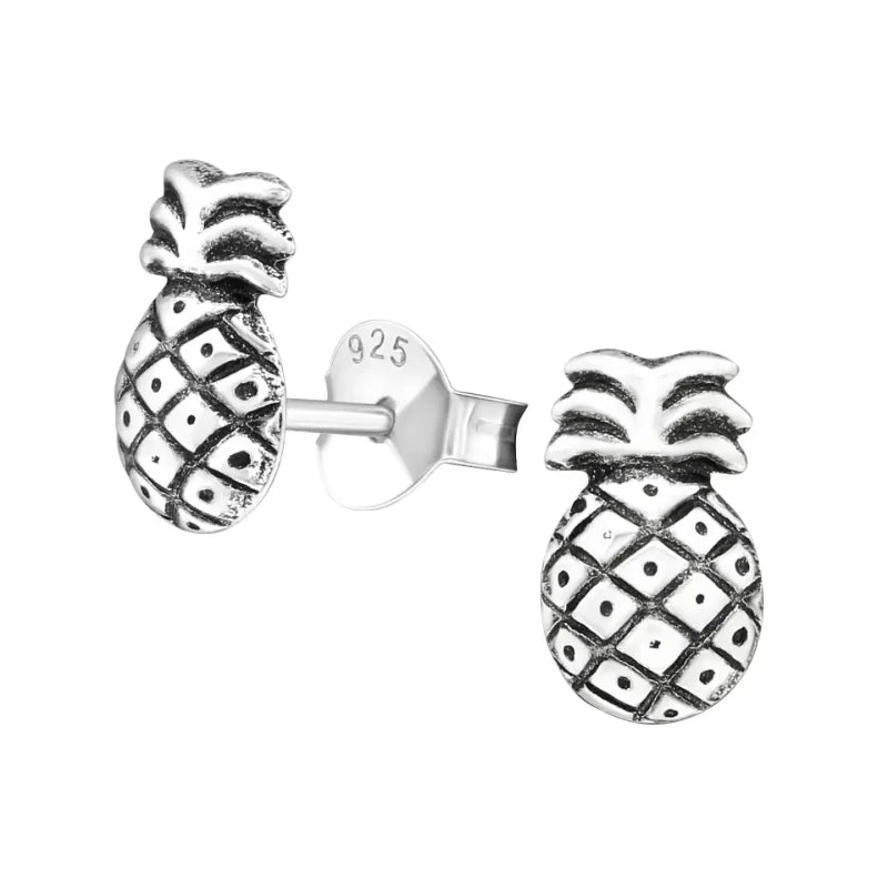 Zilveren Ananas Oorbellen - Geoxideerd-8x5mm - Unisex