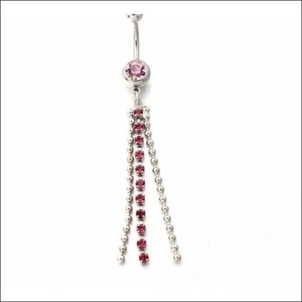 Roze Kristallen Lange Navelpiercing met Kettinkjes - Unisex