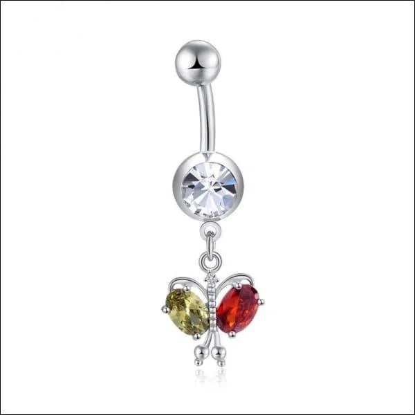 Stalen Navelpiercing met Vlinder en Zirkonia - Unisex