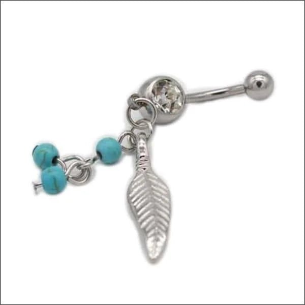 Stalen Navelpiercing Veertje - Turquoise Kraaltjes - Heren