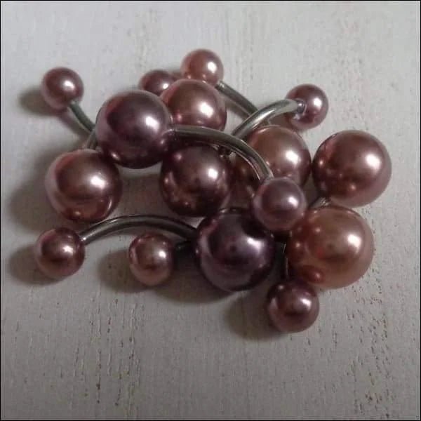 Stalen navelpiercing met parel bronskleur - Unisex