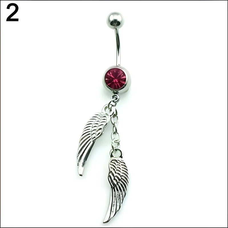 Roze Kristal Navelpiercing met Zilveren Vleugels - Dames