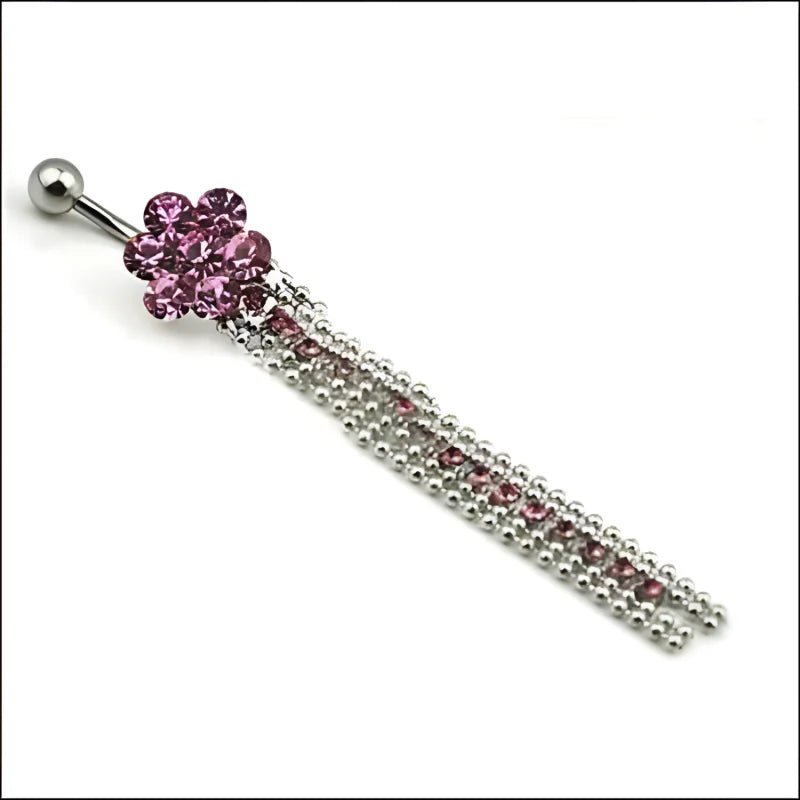 Zirkonia Bloem Navelpiercing met Kettinkjes - Unisex