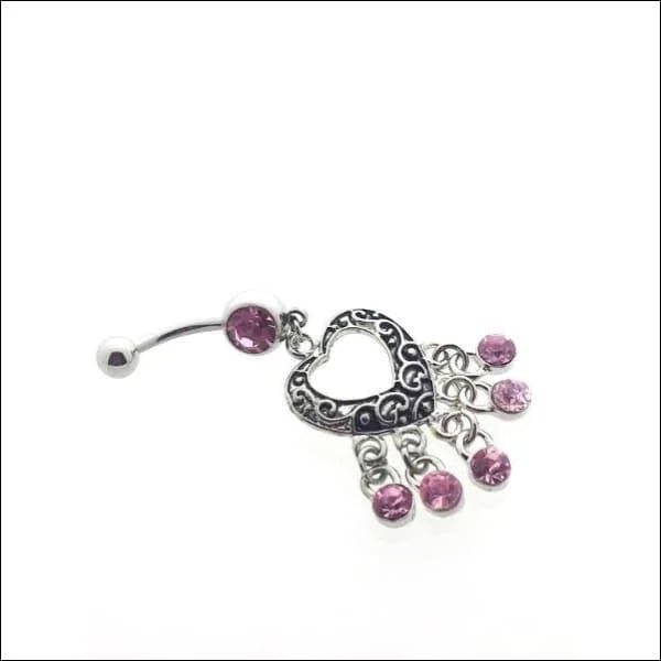 Stalen Navelpiercing met Roze Hartsteen - Unisex