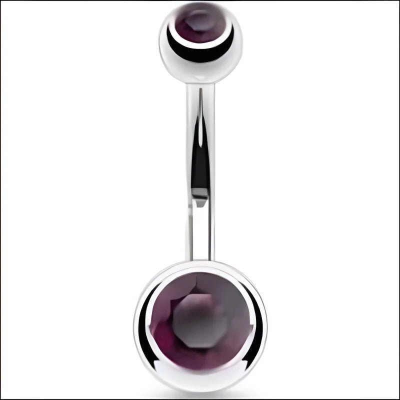 Stalen navelpiercing met paarse zirkonia - Unisex