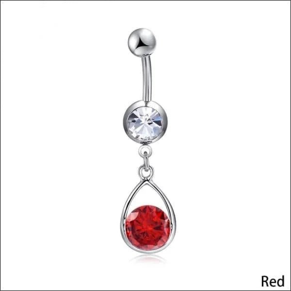 Rode Zirkonia Druppel Navelpiercing zilverkleur - Unisex