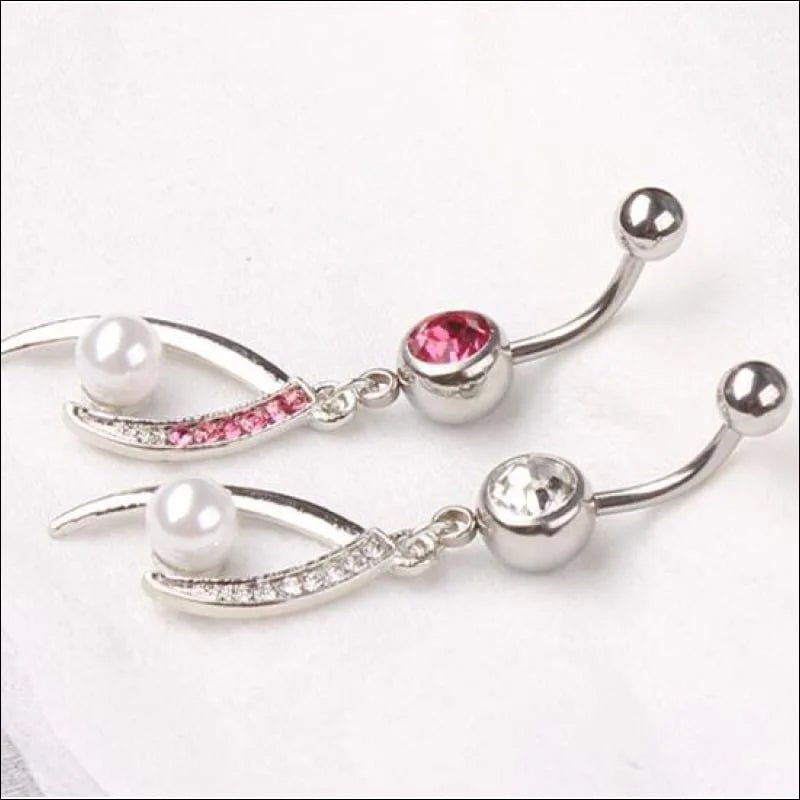 Roze Strass navelpiercing met Parel - Unisex