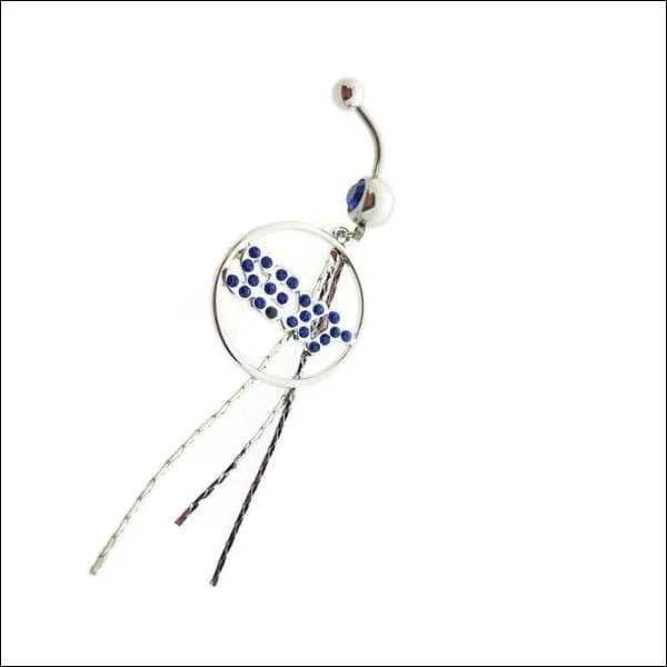 Lange Navelpiercing met Blauw Kristal - Unisex