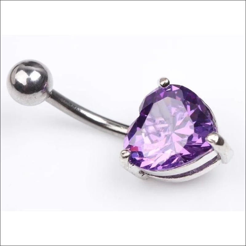 Stalen Navelpiercing met zirkonia Hartje paars - Unisex