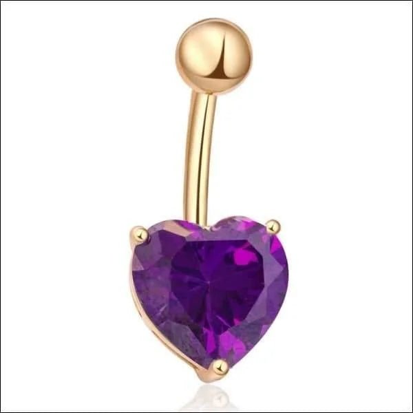 RVS Navelpiercing Goudkleur met Paars Hart - Belly Button Piercing - Unisex