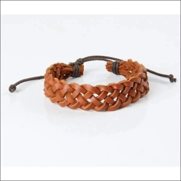 Bruine Gevlochten Leren Armband &acirc;&euro;&ldquo; Verstelbaar 21cm 16mm Breed - Heren