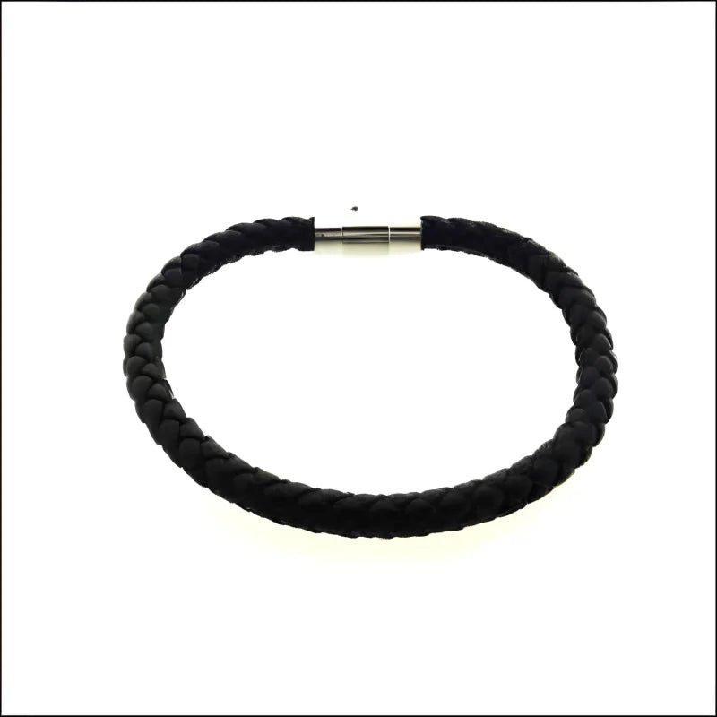 Leren Armband Magneetsluiting &acirc;&euro;&ldquo; 20cm RVS Staal Zwart Zilver