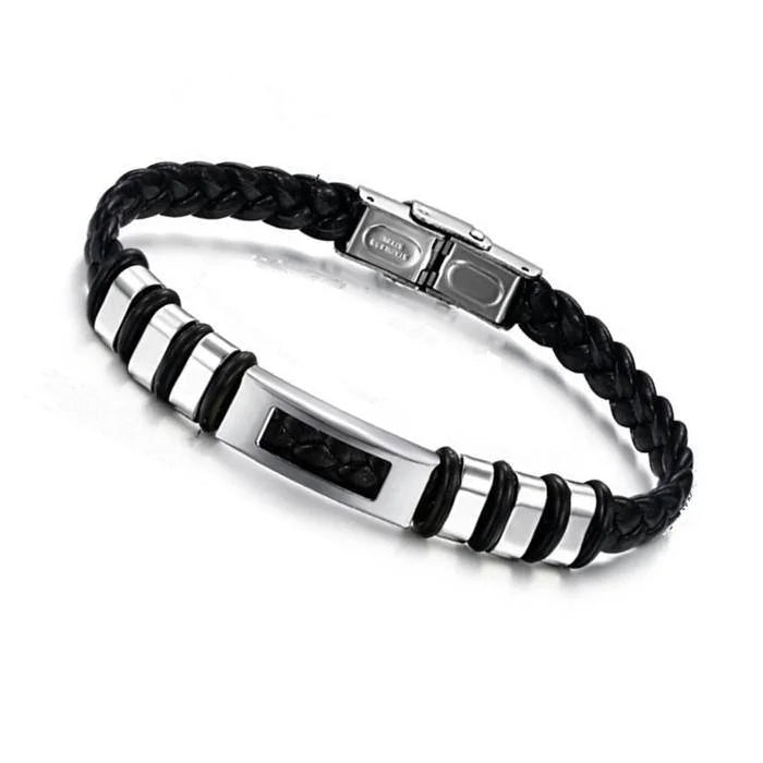 Stoere Rvs Accenten Lederen Armband - Unisex