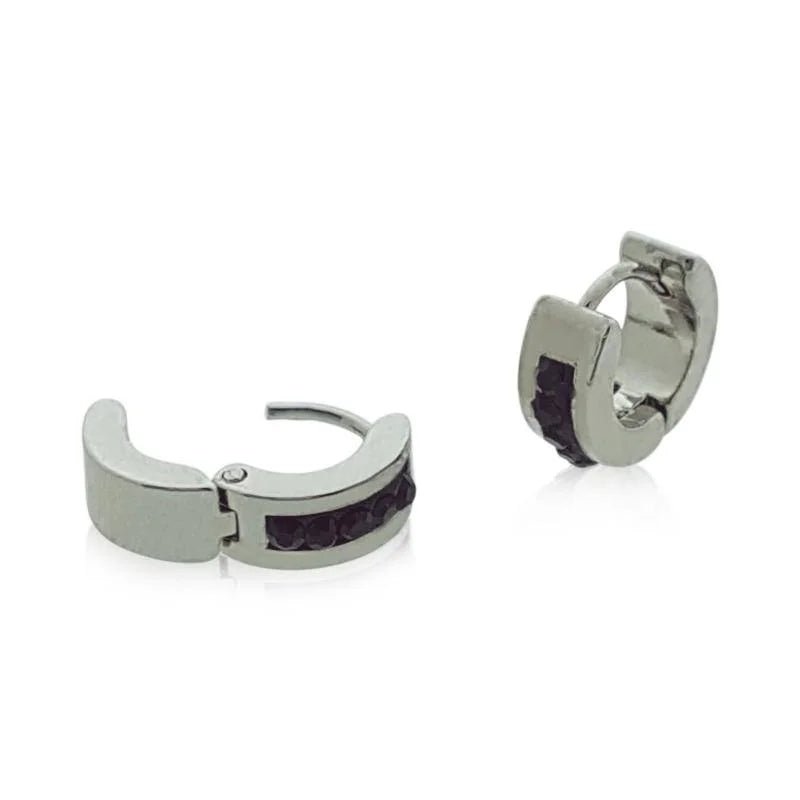RVS Kleine Oorringen Zwarte Kristallen 10mm - Elegante Hoepels -