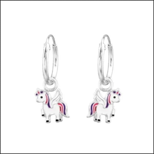 Zilveren oorringetjes eenhoorn meisje - Wit/Roze-10x8mm -