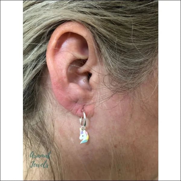 Zilveren oorringetjes eenhoorn meisje - Wit/Roze-10x8mm -