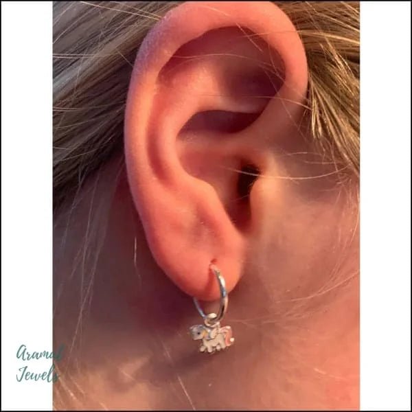 Zilveren oorringetjes eenhoorn meisje - Wit/Roze-10x8mm -