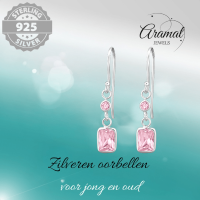 Kinder Oorhangers Roze Zirkonia - 925 Zilver -