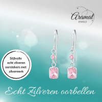 Kinder Oorhangers Roze Zirkonia - 925 Zilver -