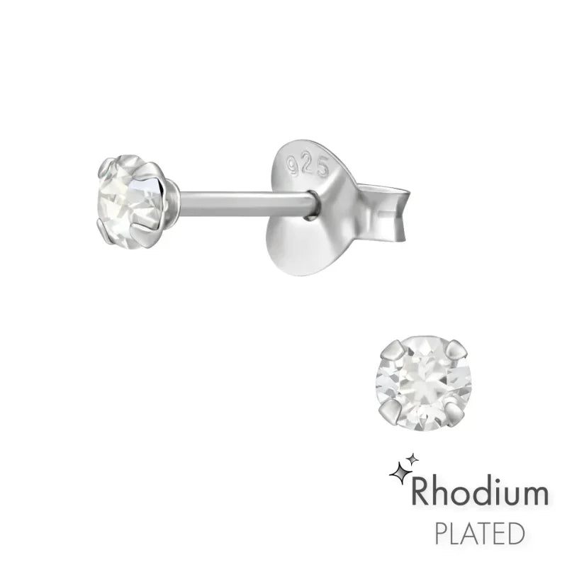 925 Zilveren Kristal Oorbellen  - Sprankelende Zirkonia Studs - 3mm / Transparant -