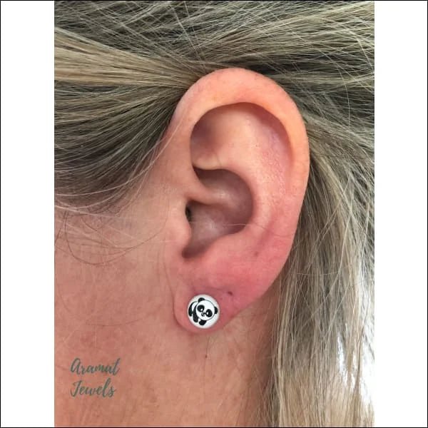 925 Zilveren Panda Oorbellen 8mm Kinderen - Schattige Pandabeer Oorstekers - Panda strik paars 9x7mm