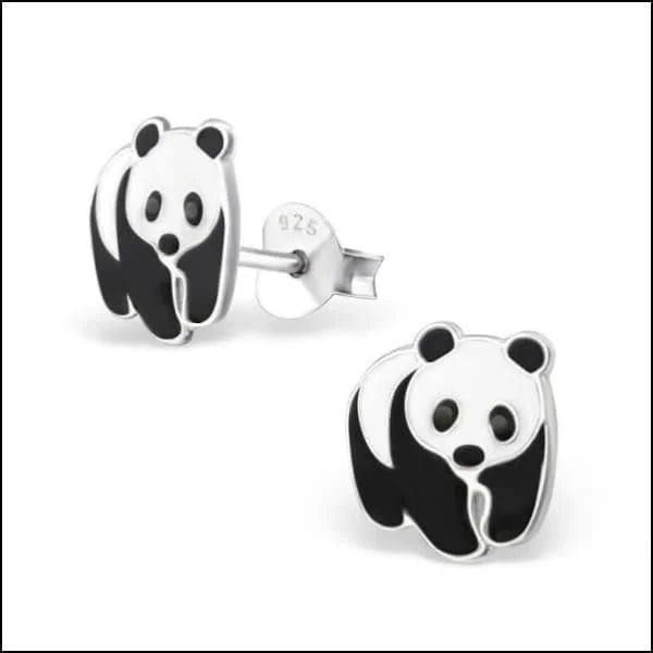 925 Zilveren Panda Oorbellen 8mm Kinderen - Schattige Pandabeer Oorstekers - Panda strik paars 9x7mm
