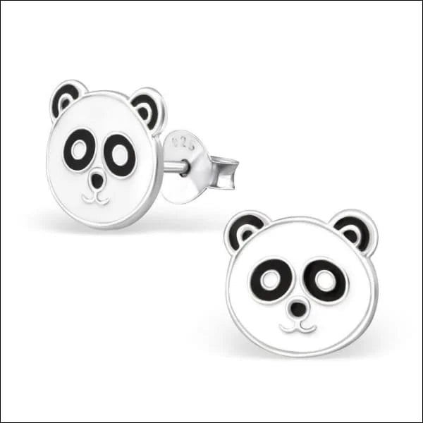 925 Zilveren Panda Oorbellen 8mm Kinderen - Schattige Pandabeer Oorstekers - Panda strik paars 9x7mm