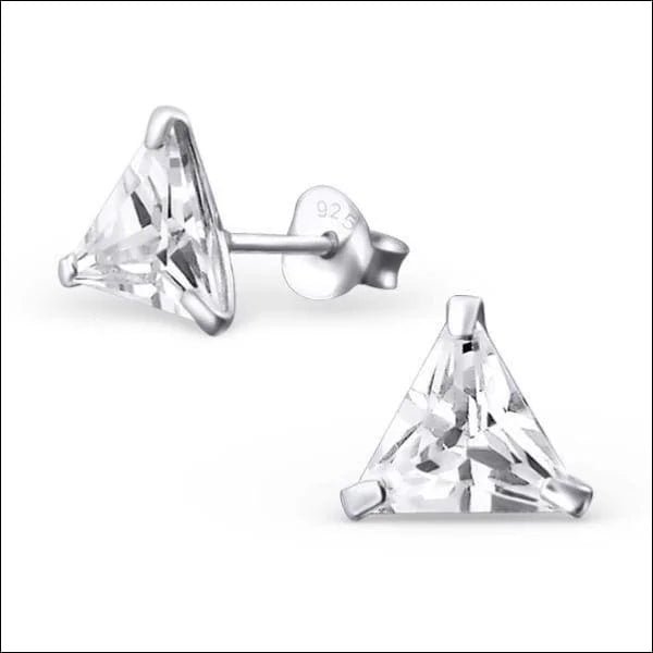 Zilveren Zirkonia Oorbellen driehoek - 7mm / Transparant -