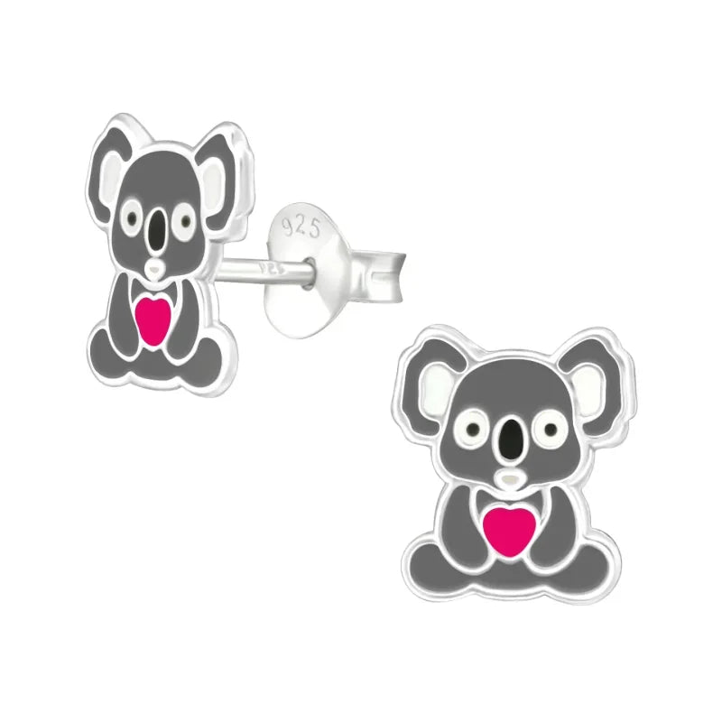 925 Zilveren Koala Oorbellen 8mm Kinderen - Schattige Koalabeertjes - Grijs-10x7mm - Heren