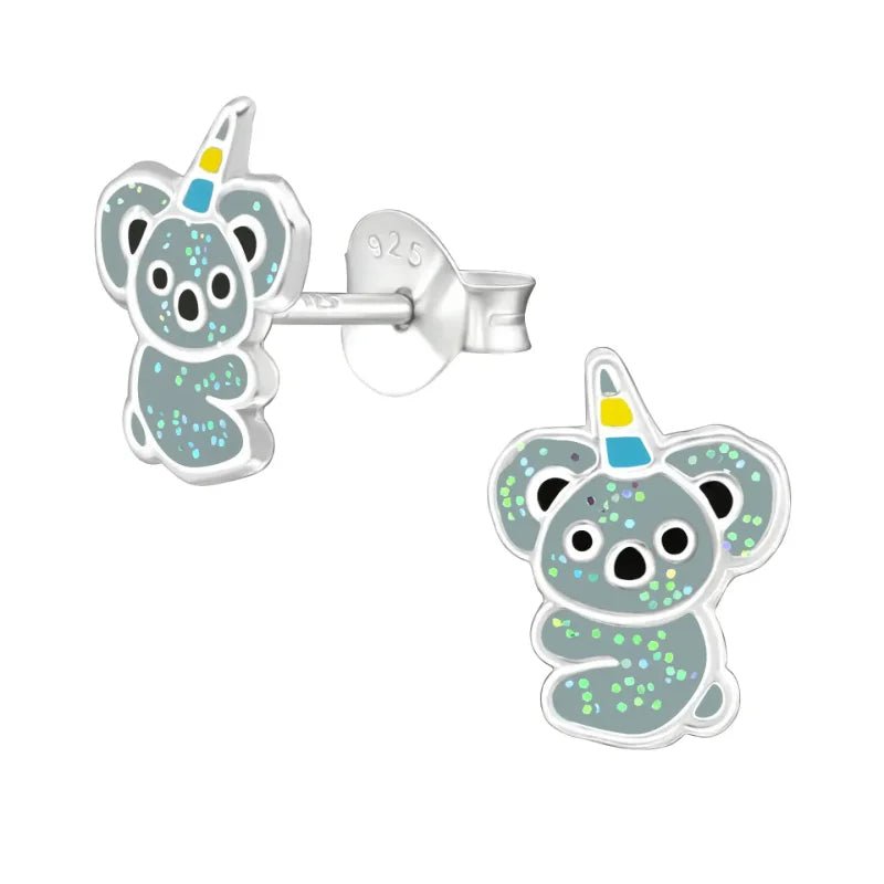 925 Zilveren Koala Oorbellen 8mm Kinderen - Schattige Koalabeertjes - Grijs-10x7mm - Heren