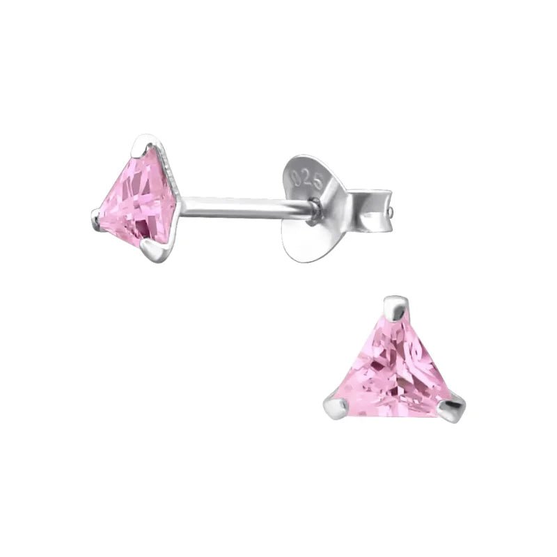 Zilveren Kristal Oorbellen - Driehoekvormige Pracht - 4mm / Roze -