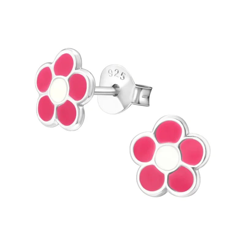 925 Zilveren Bloem Oorbellen met Emaille Diverse Kleuren - Bloemetjes - Roze/Wit-8mm -