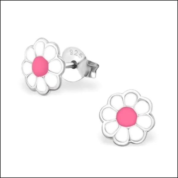 925 Zilveren Bloem Oorbellen met Emaille Diverse Kleuren - Bloemetjes - Roze/Wit-8mm -