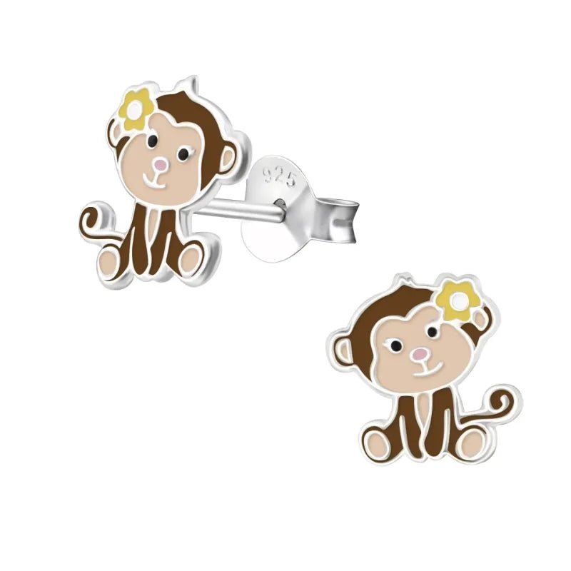Zilveren Kinder Oorbellen Aapjes - Aap-10x8mm -