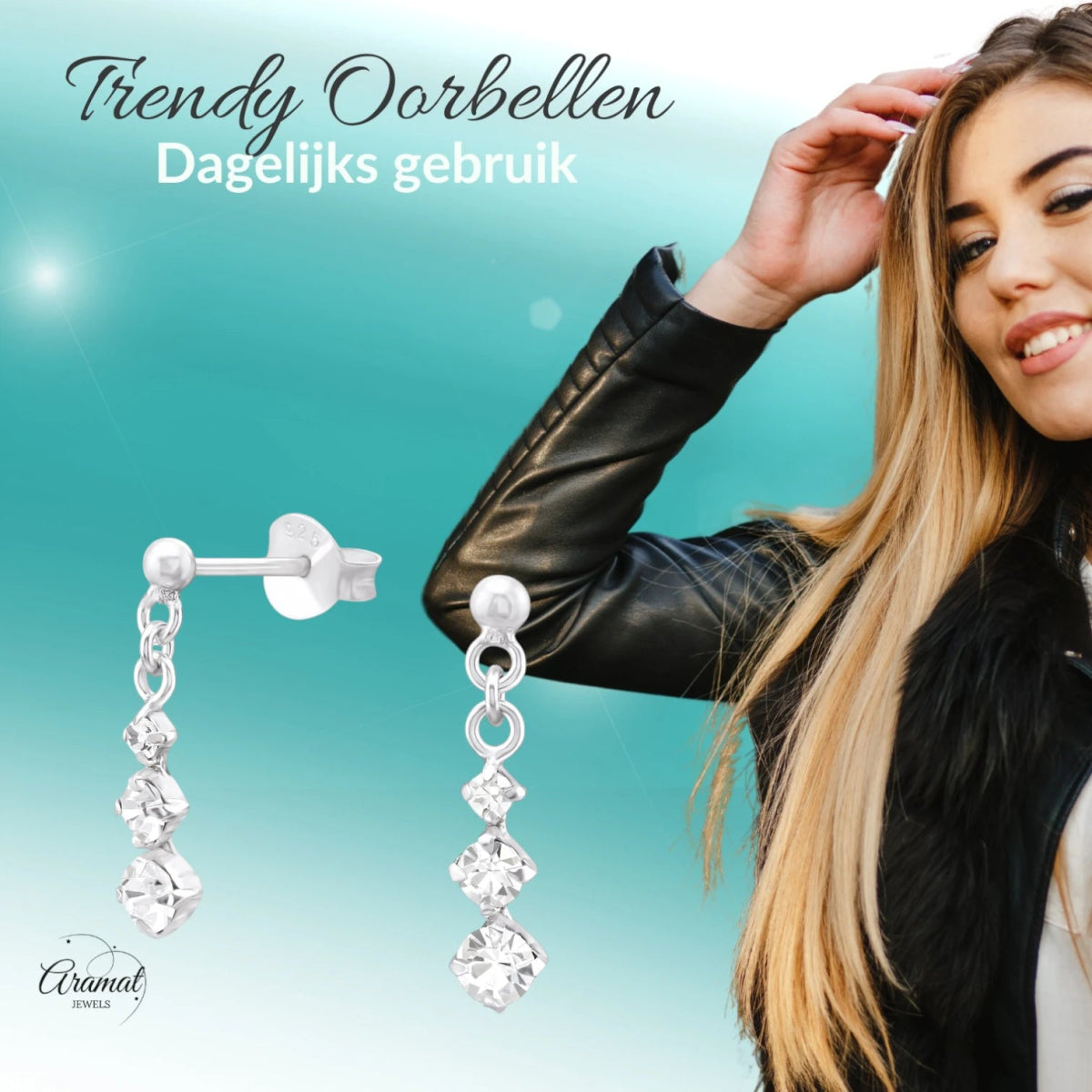 Zilveren Oorbellen met Kristal Hanger Nikkelvrij -