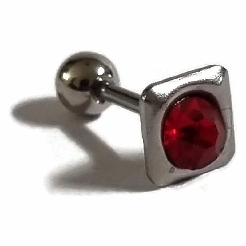 Rode Steen Vierkante Helix Piercing zilverkleur - Unisex