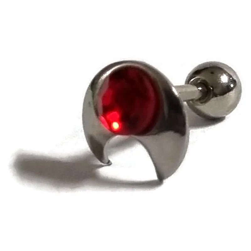 Helix Piercing met Maan en Rode Steen - Unisex