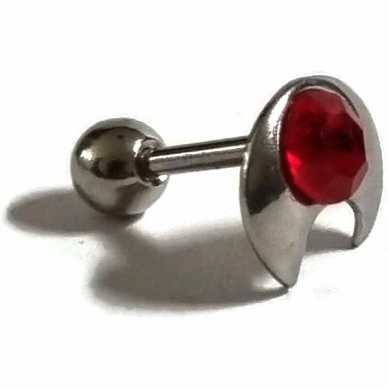 Helix Piercing met Maan en Rode Steen - Unisex