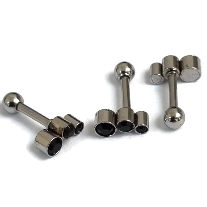 Stalen Helix piercing met Zwarte Steentjes - Unisex
