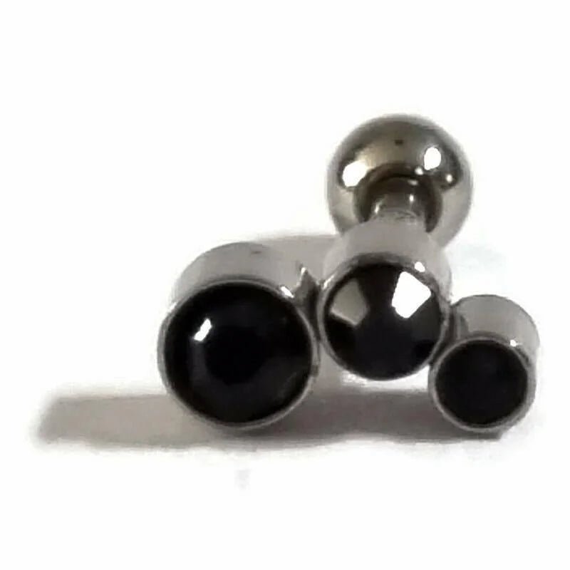 Stalen Helix piercing met Zwarte Steentjes - Unisex