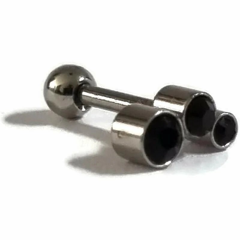 Stalen Helix piercing met Zwarte Steentjes - Unisex