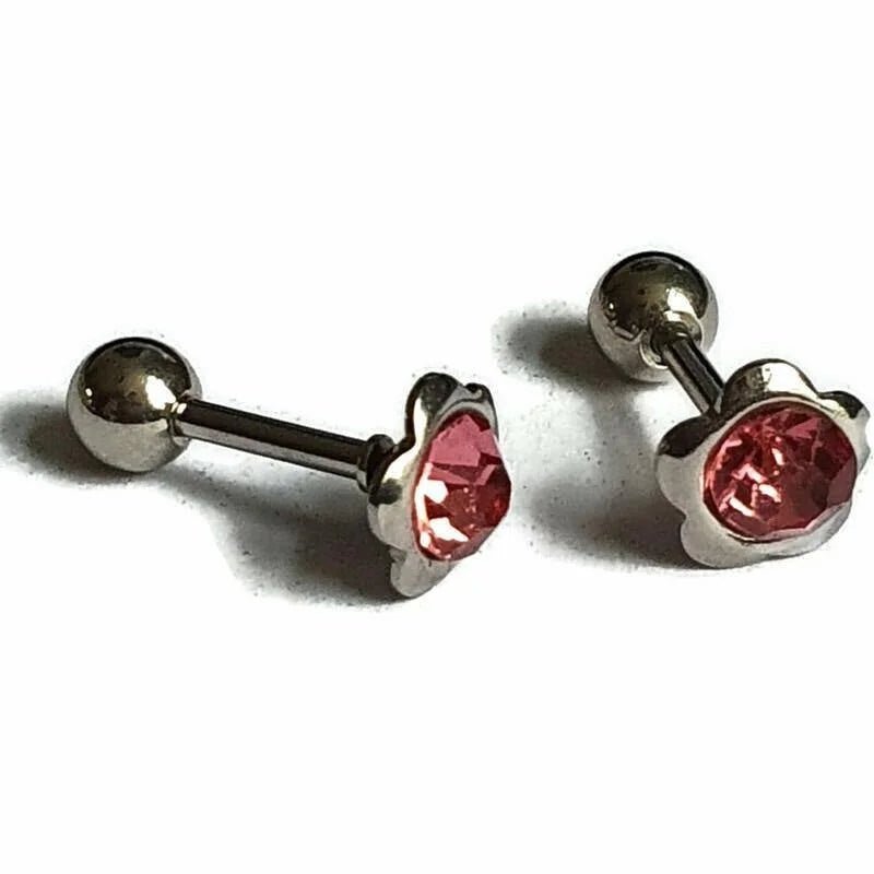Roze Helix Tragus Piercing met Steentje - 6mm - Unisex