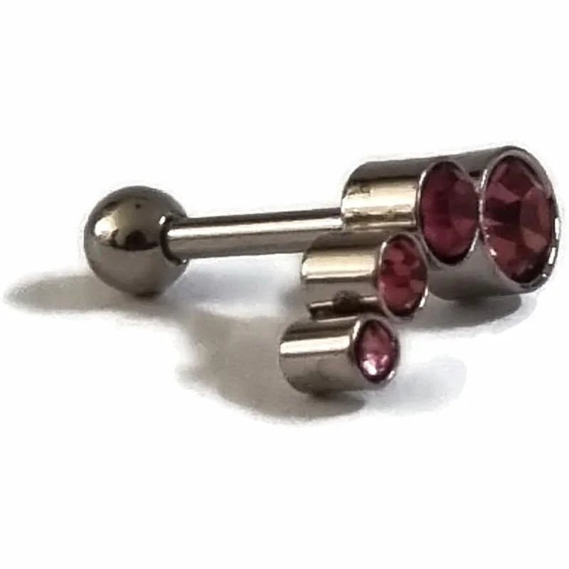 Roze Helix Piercing met 4 Steentjes - Staal - Unisex