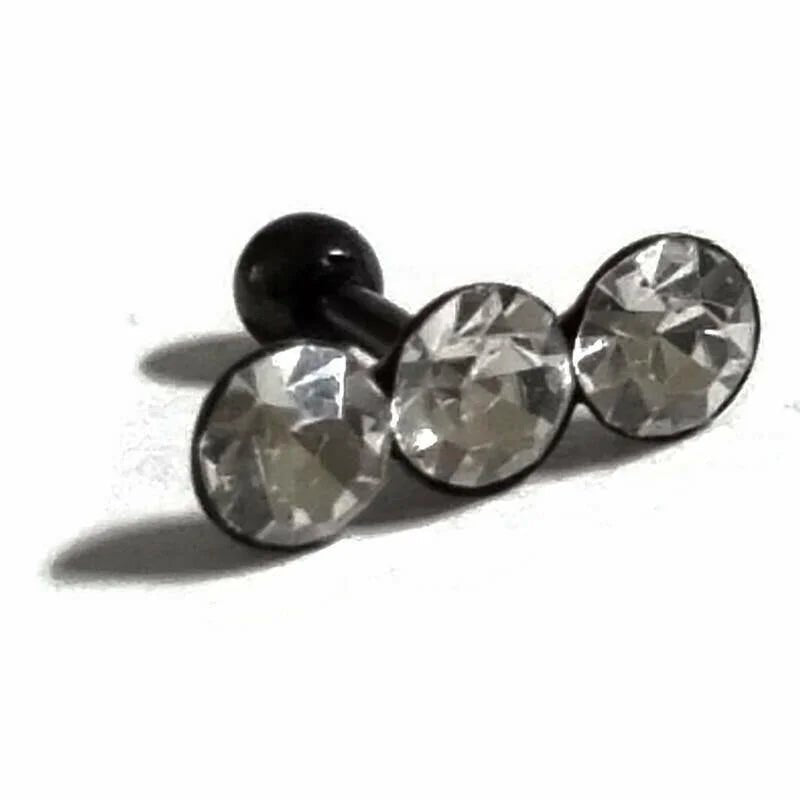 Zwarte Helix Piercing met 3 Steentjes - Stijlvolle Tragus - Unisex