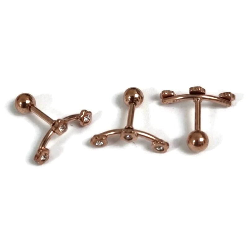 rosegoudkleur Helix piercing met 3 Steentjes - Unisex