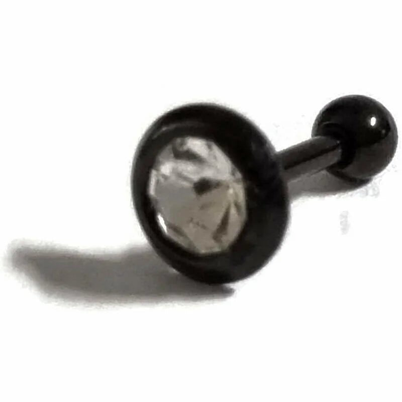 Zwarte Helixpiercing met Transparant Steentje - Unisex