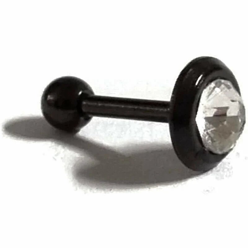Zwarte Helixpiercing met Transparant Steentje - Unisex